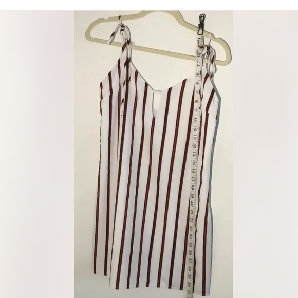 SUPERDOWN Tie Strap Mini Dress White Brown Stripes New NWT Revolve Size Medium - Picture 2 of 16